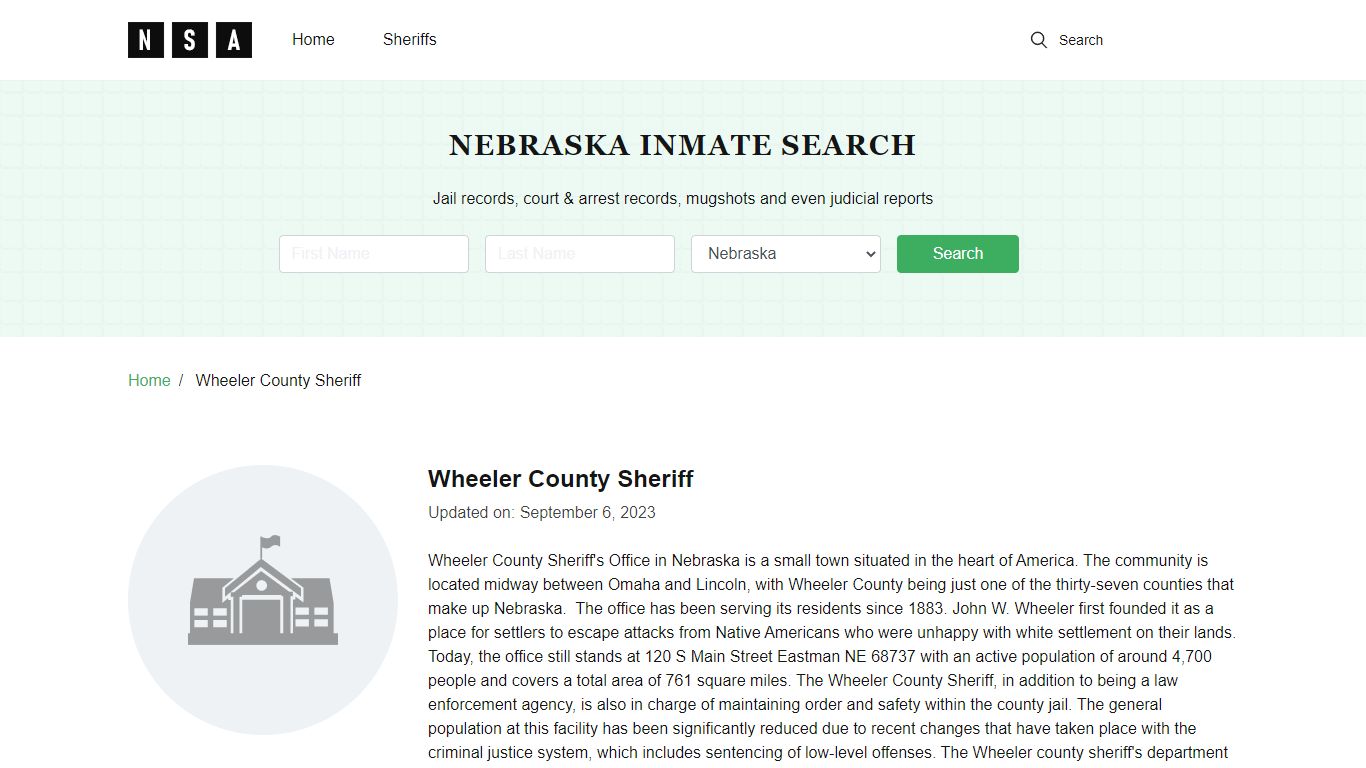 Wheeler County Sheriff, Nebraska and County Jail Information