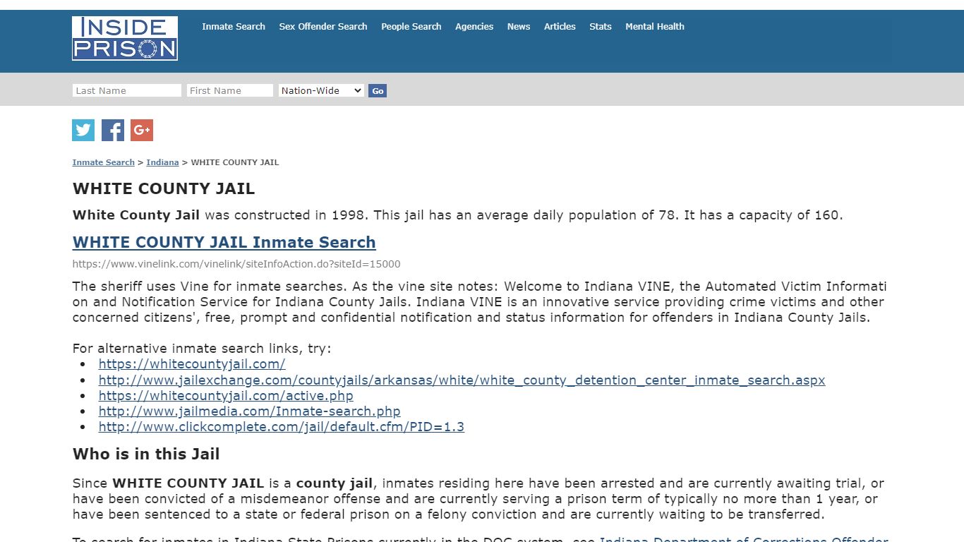 WHITE COUNTY JAIL - Indiana - Inmate Search - Inside Prison