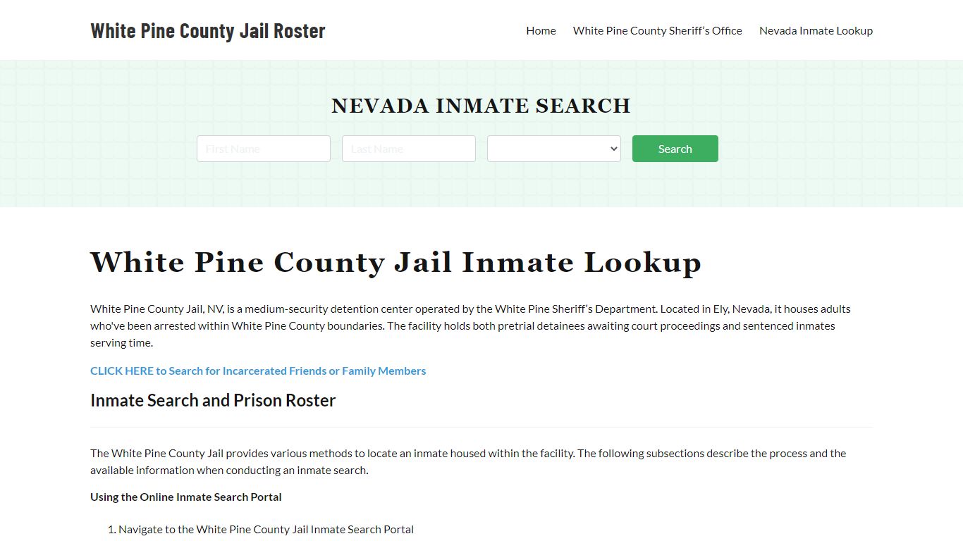 White Pine County Jail Roster Lookup, NV, Inmate Search
