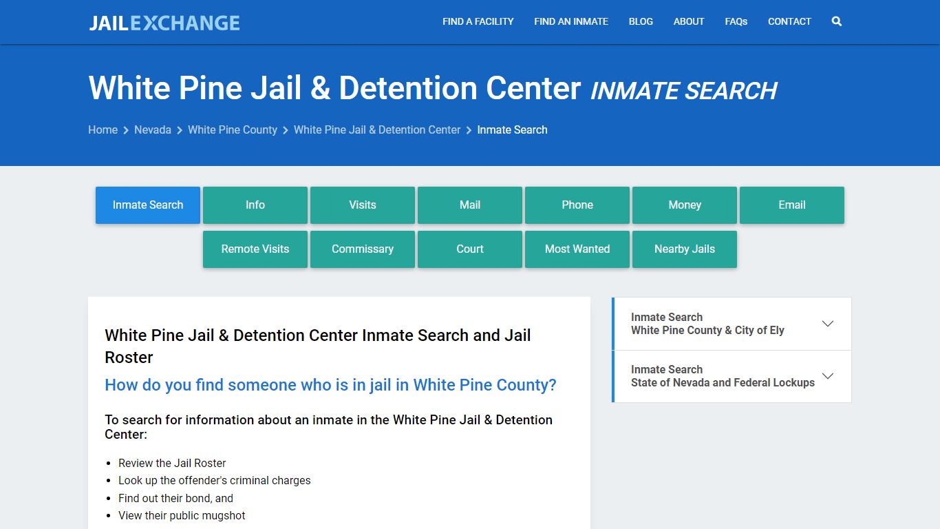 White Pine Jail & Detention Center Inmate Search