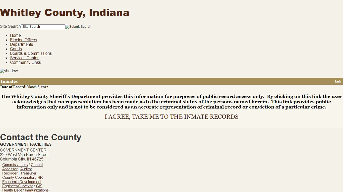 Whitley County, Indiana / Website Tools - Inmates