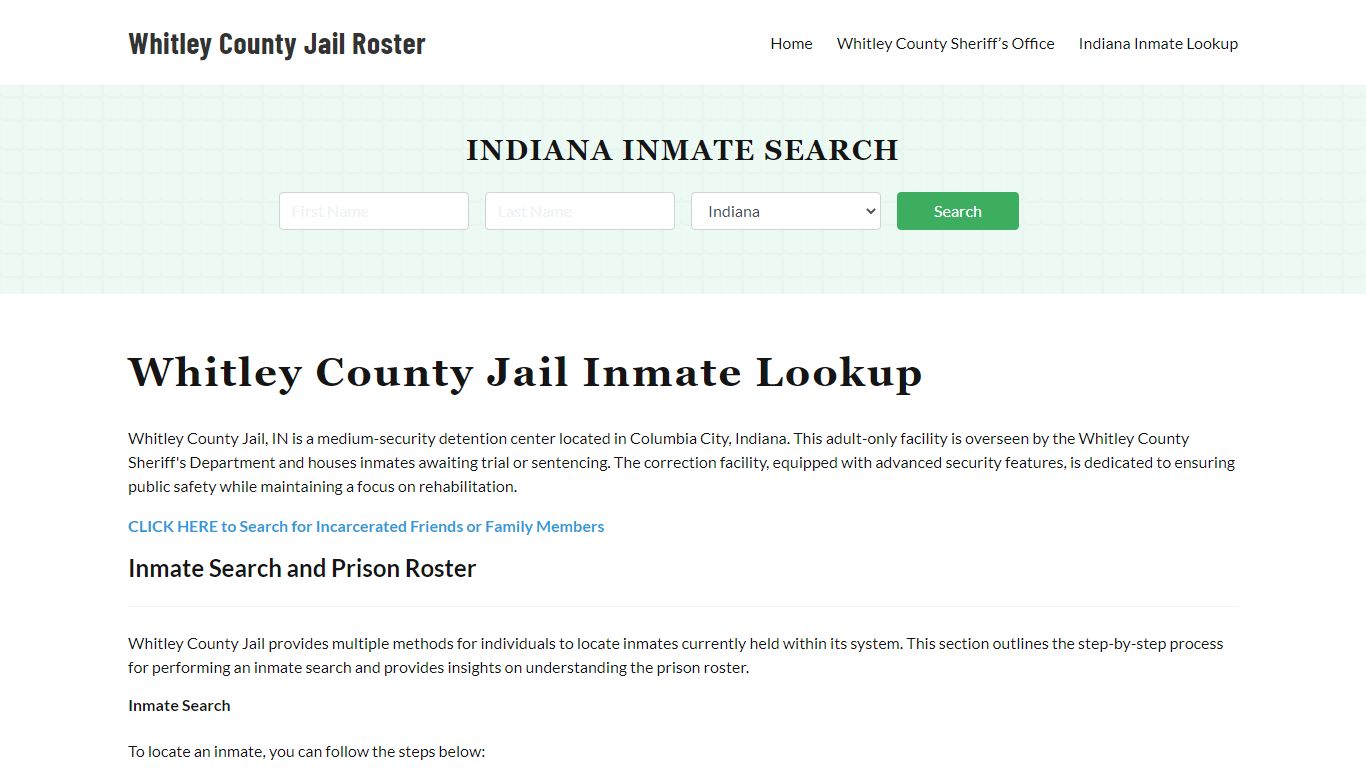 Whitley County Jail Roster Lookup, IN, Inmate Search