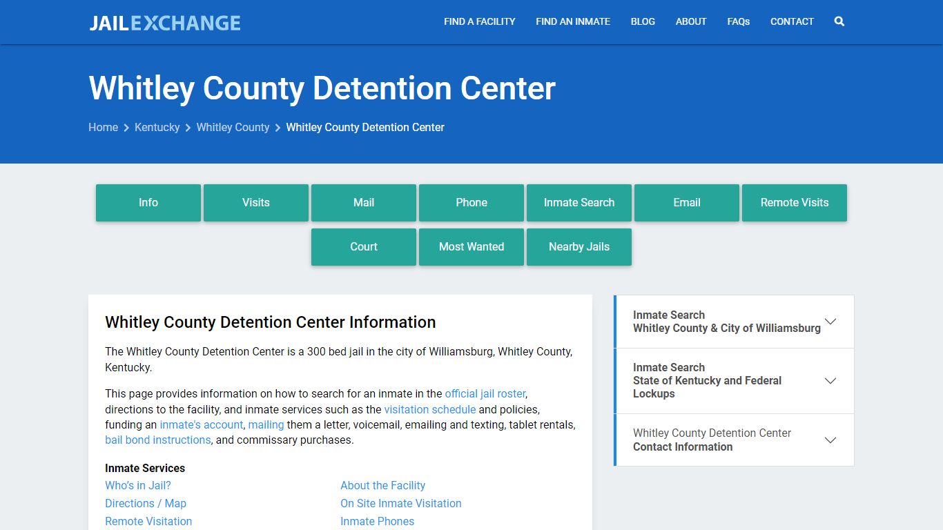 Whitley County Detention Center, KY Inmate Search, Information