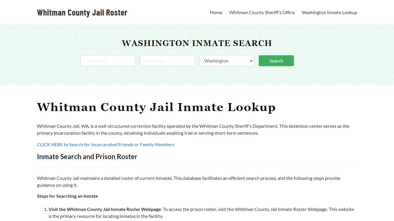 Whitman County Jail Roster Lookup, WA, Inmate Search