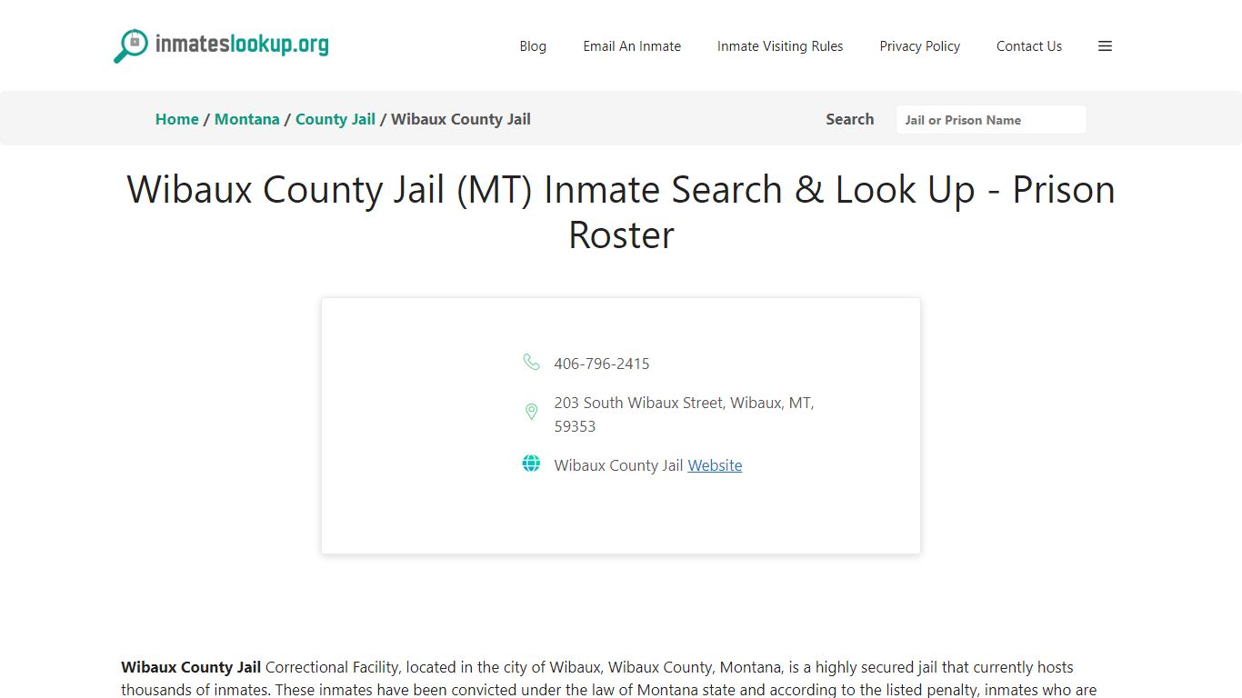 Wibaux County Jail (MT) Inmate Search & Look Up - Prison Roster