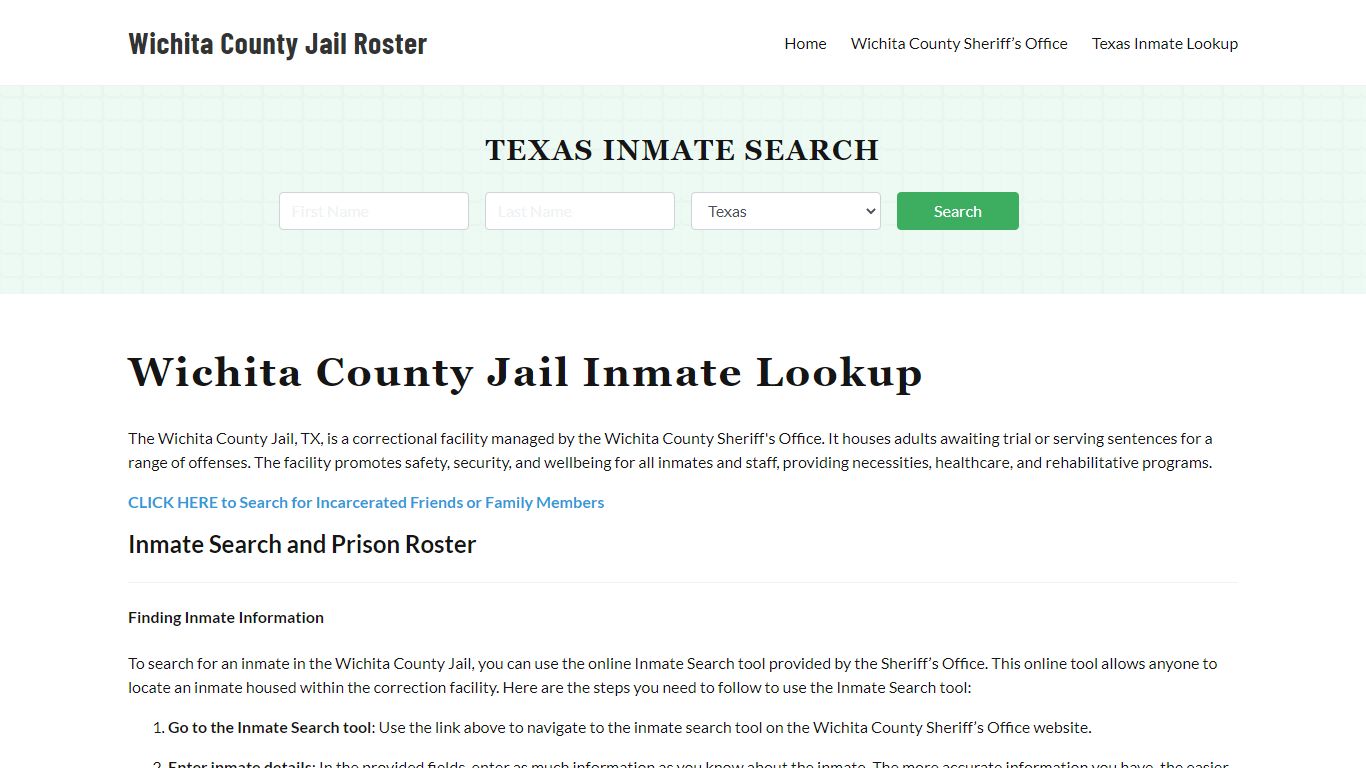 Wichita County Jail Roster Lookup, TX, Inmate Search