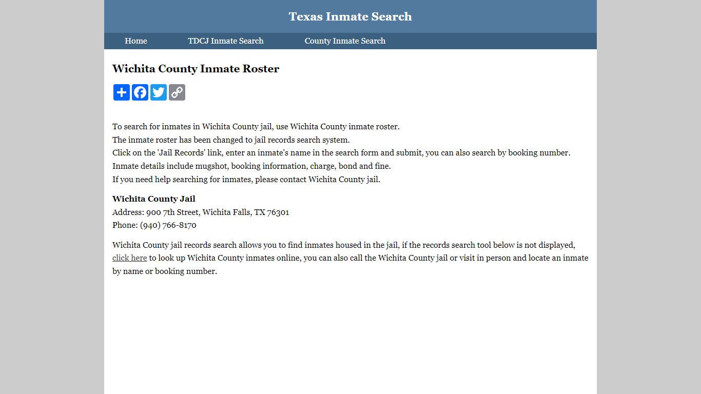 Wichita County Inmate Roster - Texas Inmate Search