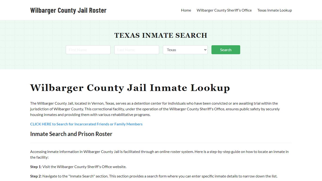 Wilbarger County Jail Roster Lookup, TX, Inmate Search