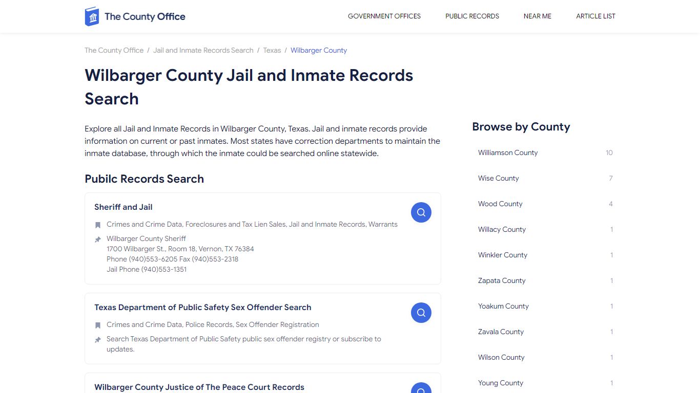 Wilbarger County Jail and Inmate Records Search