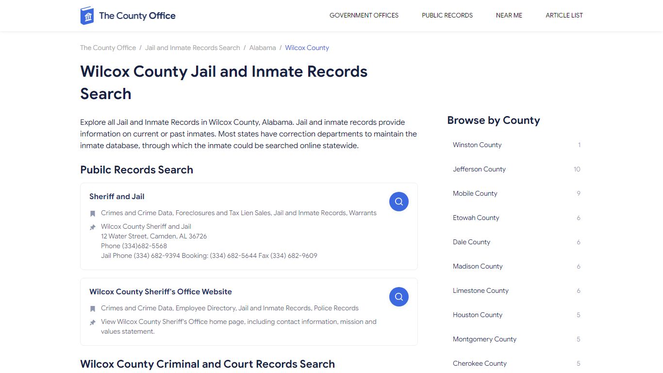 Wilcox County Jail and Inmate Records Search - The County Office