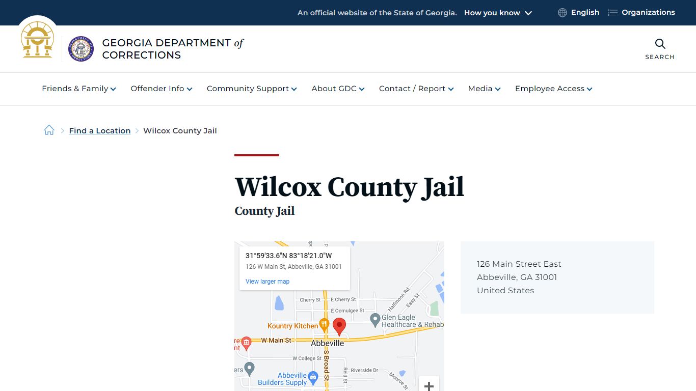 Wilcox County Jail | Georgia Department of Corrections