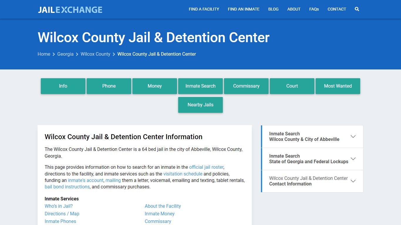 Wilcox County Jail & Detention Center, GA Inmate Search, Information