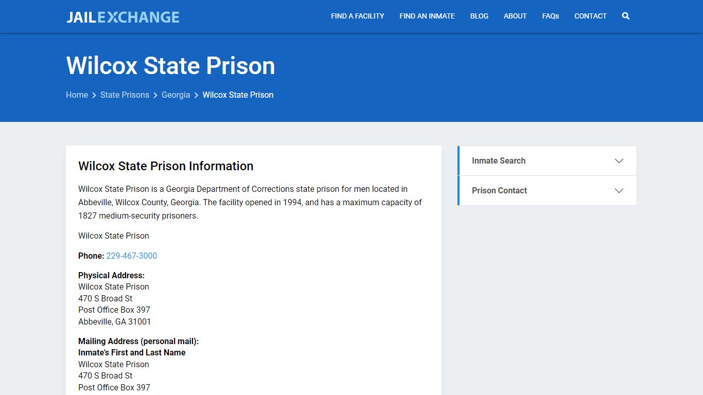 Wilcox State Prison Inmate Search, GA - Jail Exchange