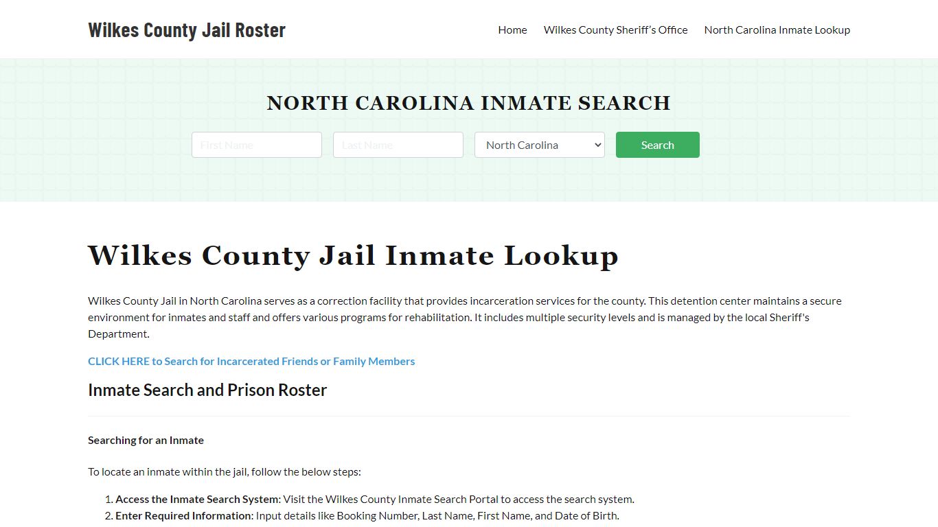 Wilkes County Jail Roster Lookup, NC, Inmate Search