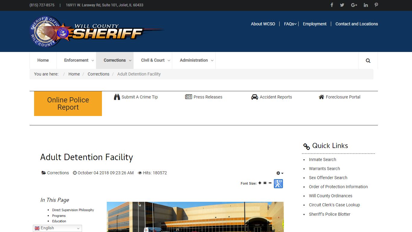 Adult Detention Facility - WC Sheriff's Office - Will County Sheriff's ...