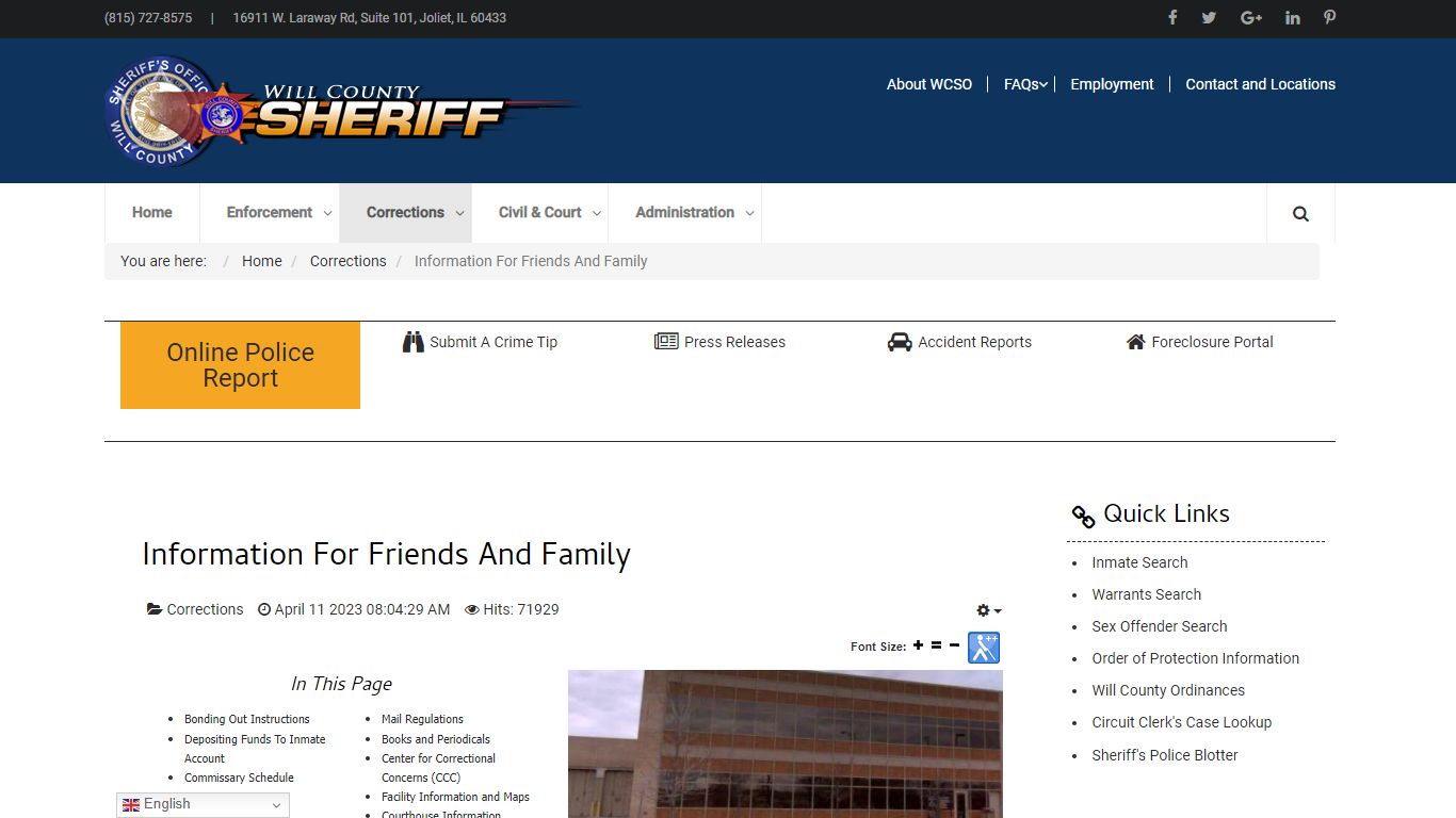 Information For Friends And Family - WC Sheriff's Office