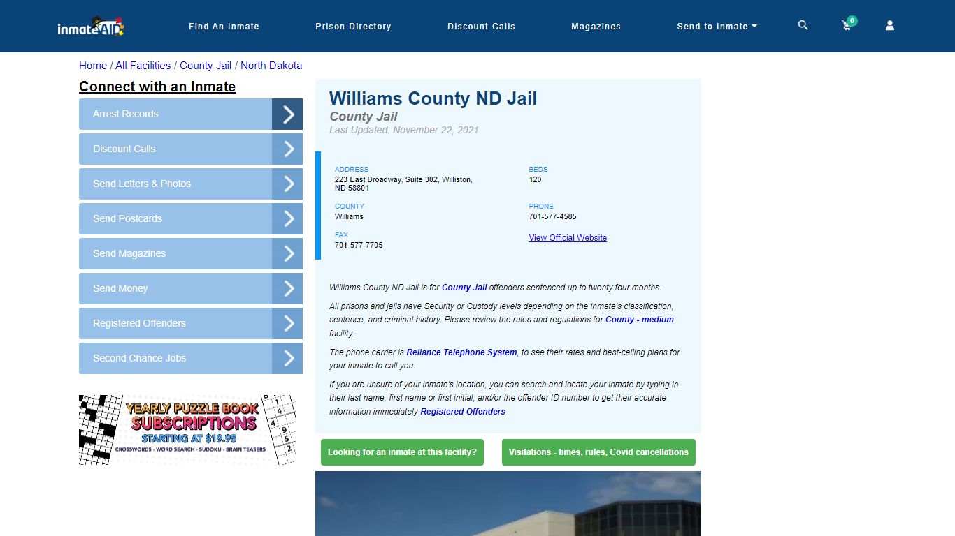 Williams County ND Jail - Inmate Locator - Williston, ND