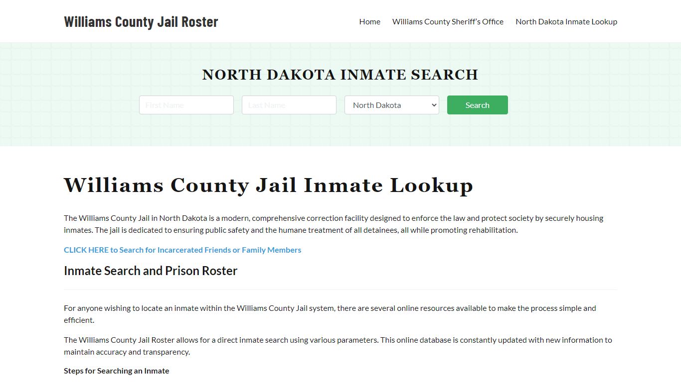 Williams County Jail Roster Lookup, ND, Inmate Search