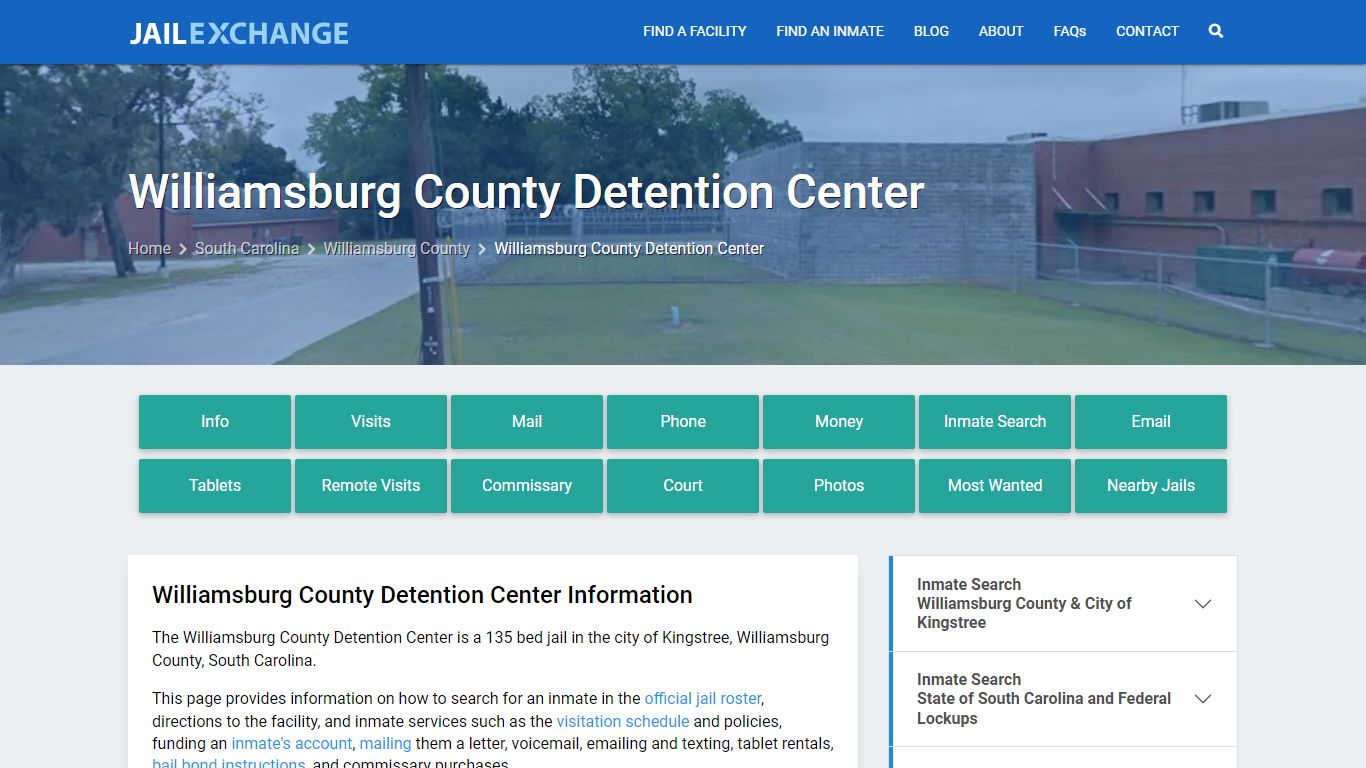 Williamsburg County Detention Center, SC Inmate Search, Information