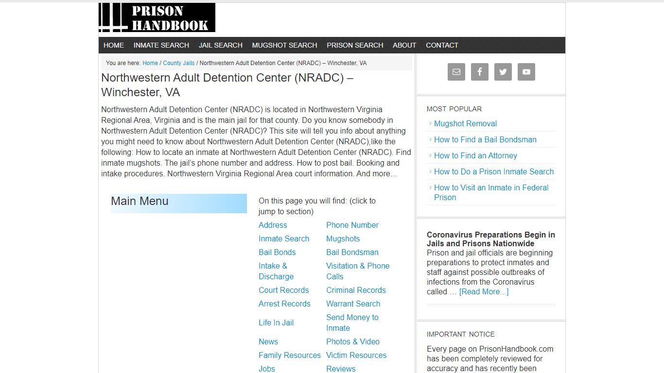 Northwestern Adult Detention Center (NRADC) – Winchester, VA