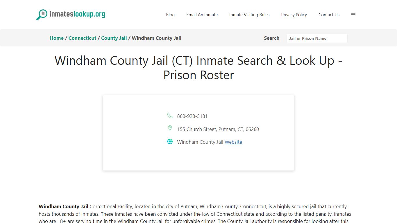 Windham County Jail (CT) Inmate Search & Look Up - Prison Roster