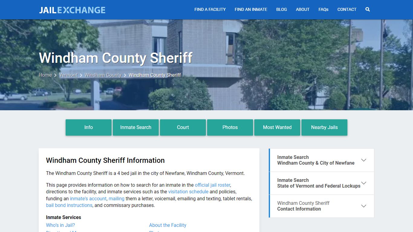 Windham County Jail & Sheriff VT | Booking, Visiting, Calls, Phone