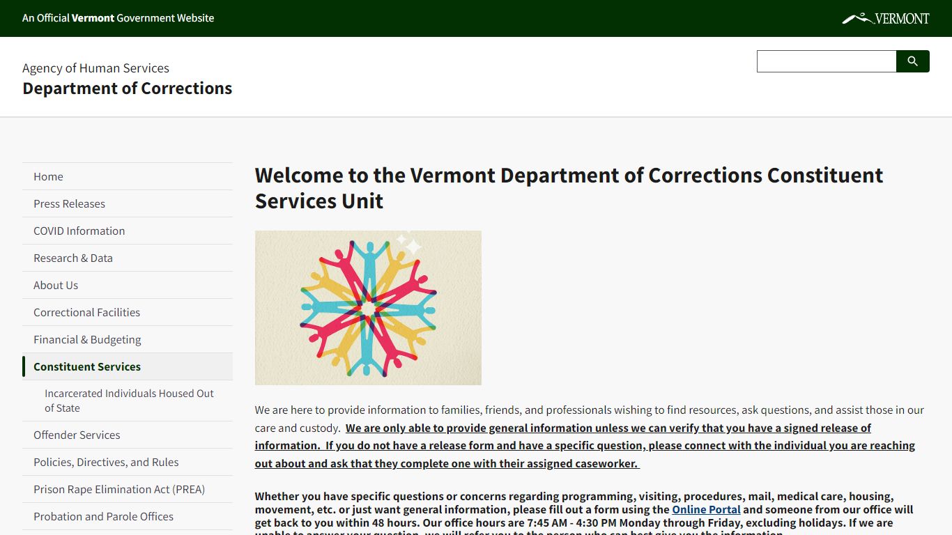 Welcome to the Vermont Department of Corrections Constituent Services ...