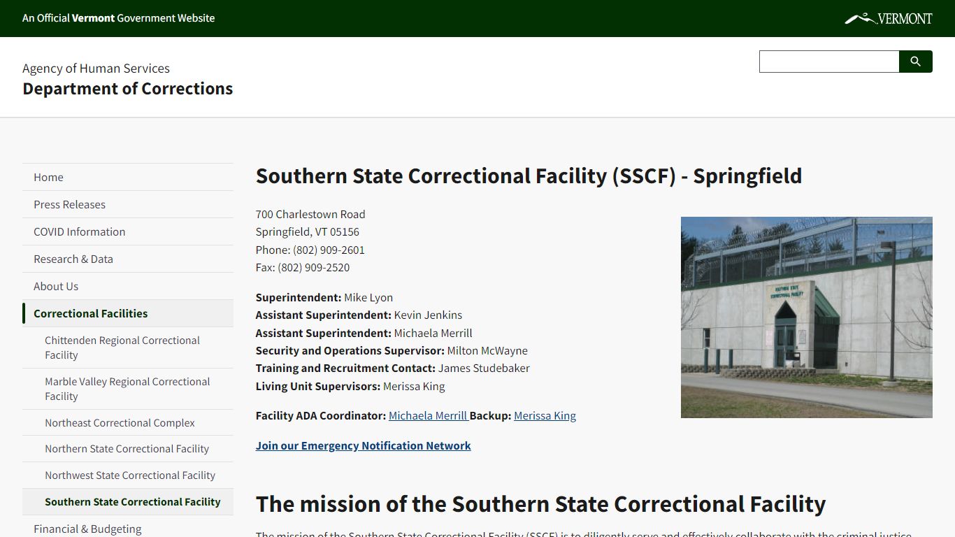 Southern State Correctional Facility (SSCF) - Springfield