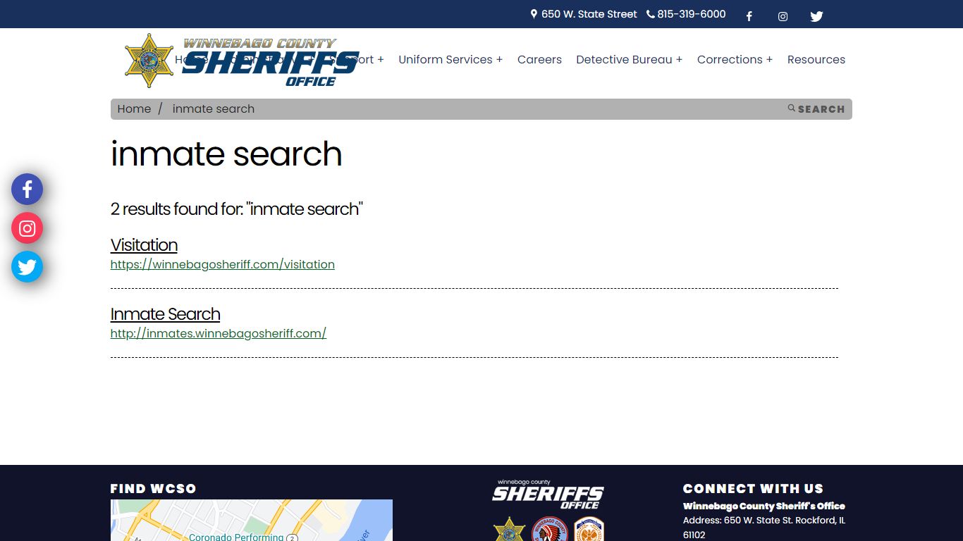 Winnebago Sheriff inmate search Information