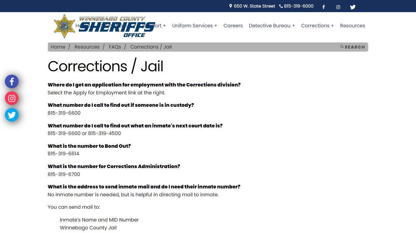 Winnebago Sheriff - Corrections / Jail