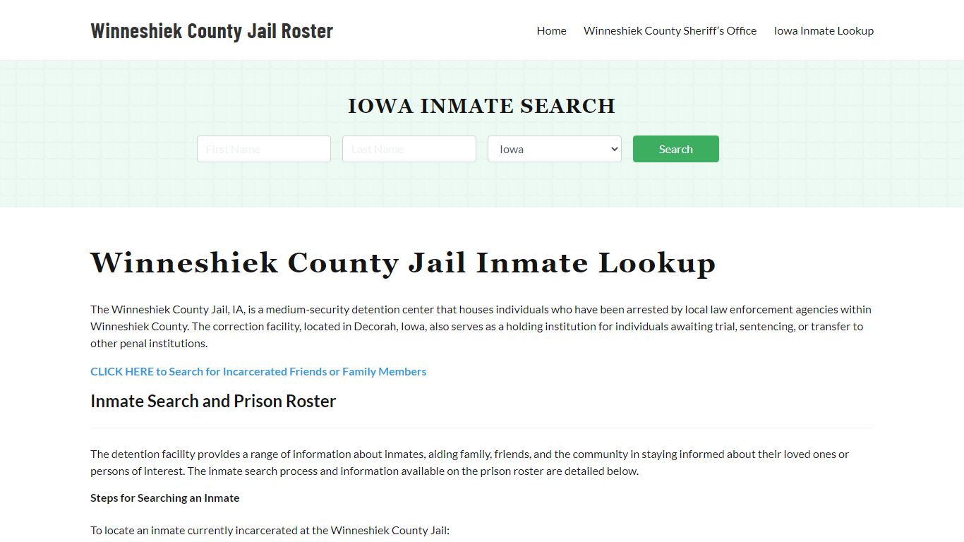Winneshiek County Jail Roster Lookup, IA, Inmate Search