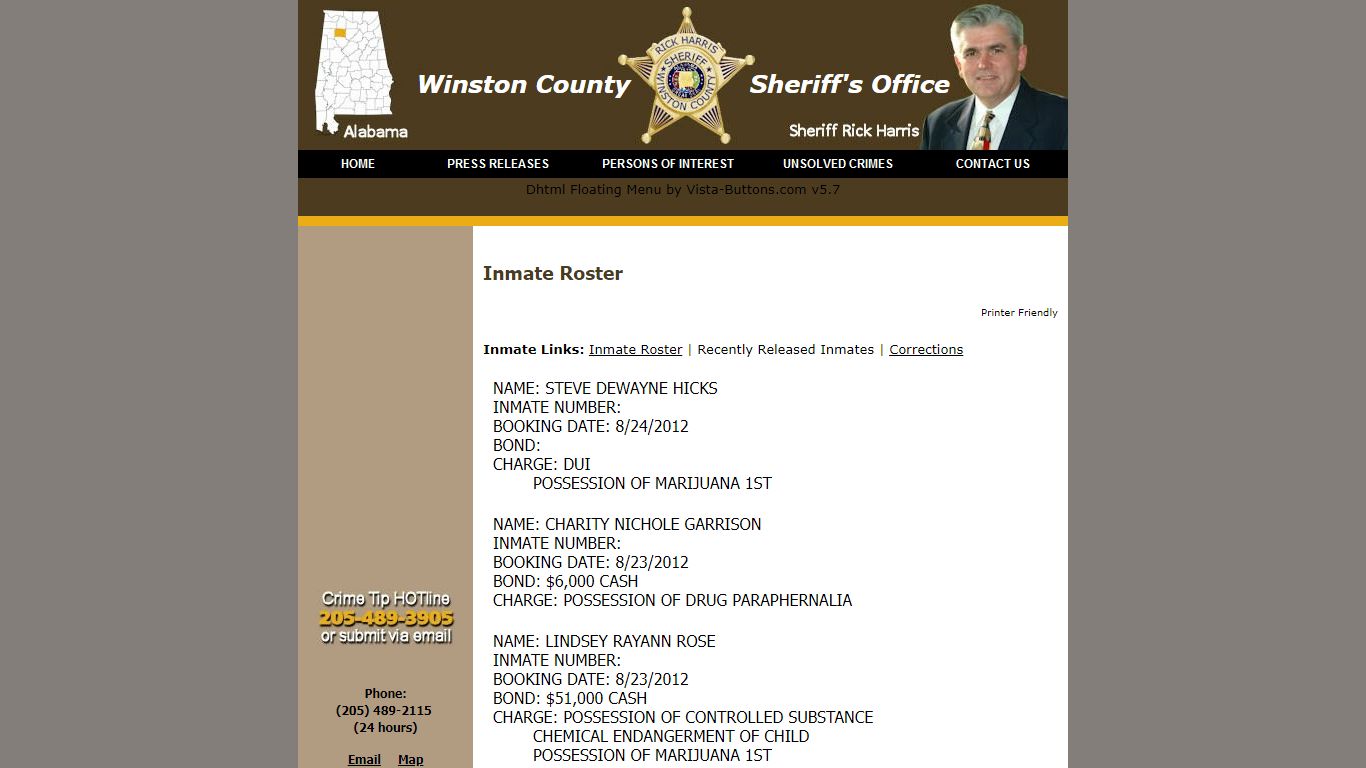 Inmate Roster -- Winston County Sheriff's Office