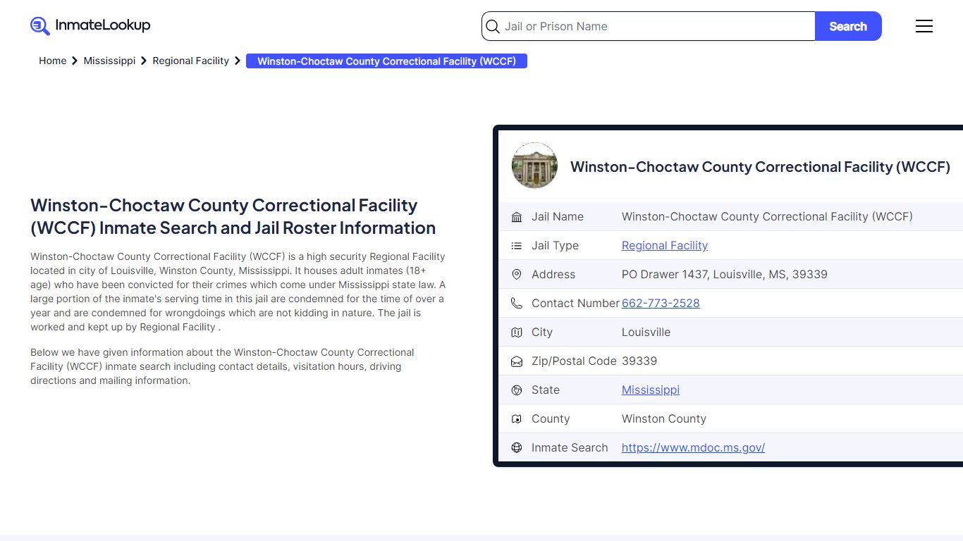 Winston-Choctaw County Correctional Facility (WCCF) Inmate Search ...