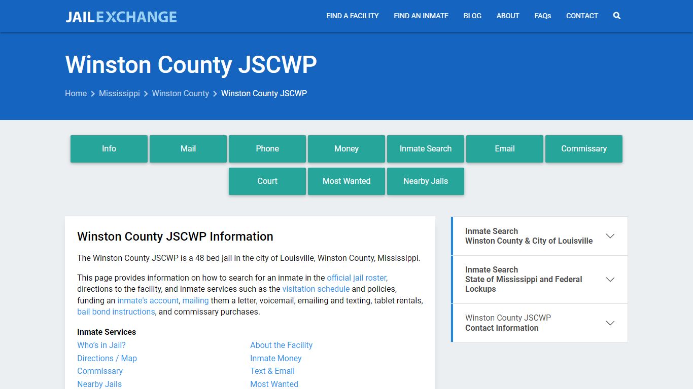Winston County JSCWP, MS Inmate Search, Information - Jail Exchange