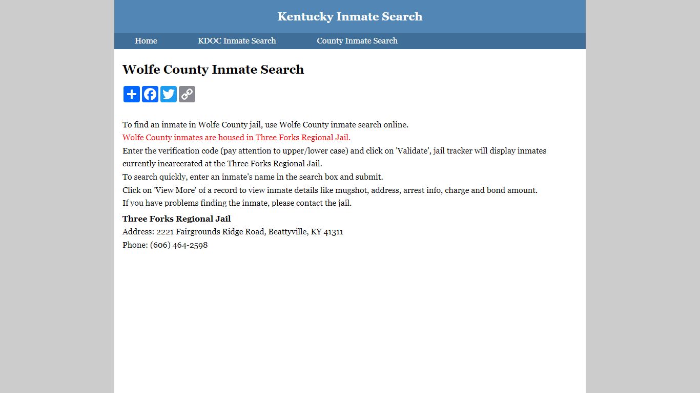 Wolfe County Inmate Search