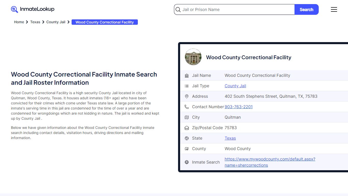 Wood County Correctional Facility (TX) Inmate Search Texas - Inmate Lookup
