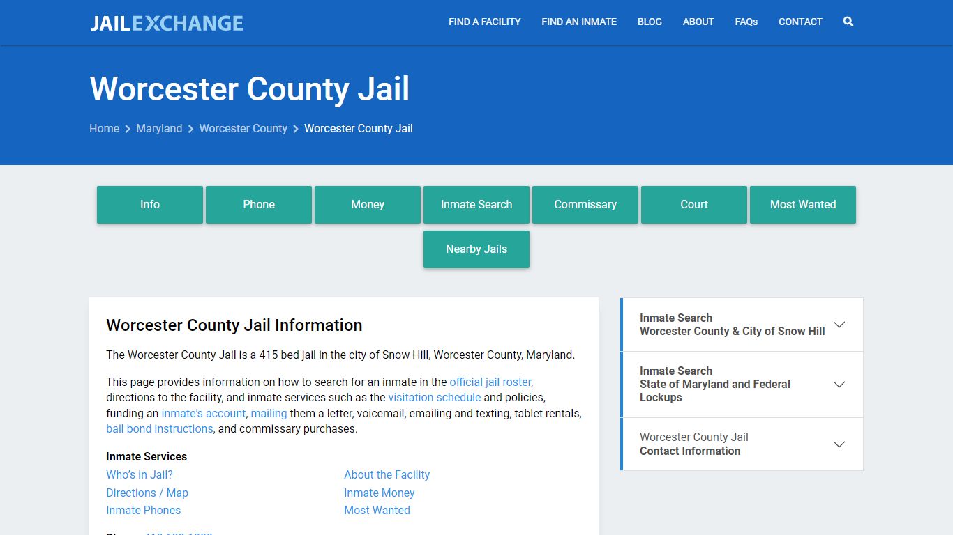 Worcester County Jail, MD Inmate Search, Information