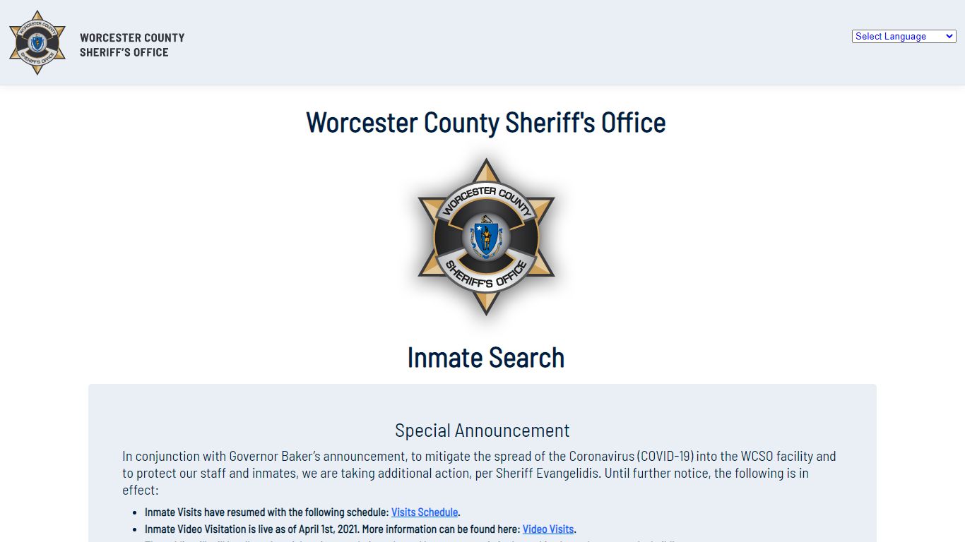 Home Page - Inmate Search