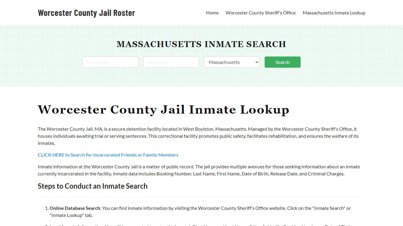 Worcester County Jail Roster Lookup, MA, Inmate Search