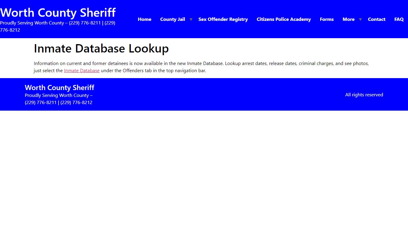 Inmate Database Lookup | Worth County Sheriff