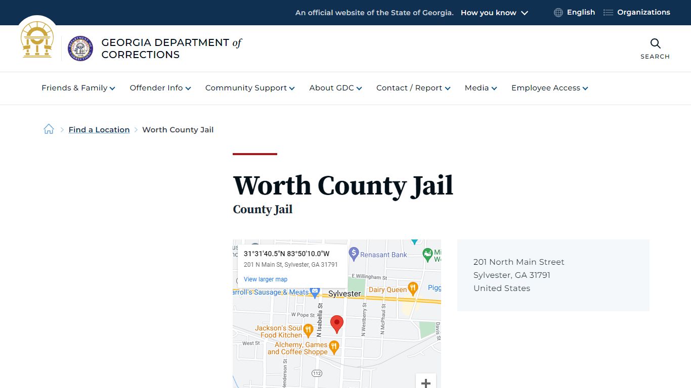 Worth County Jail | Georgia Department of Corrections