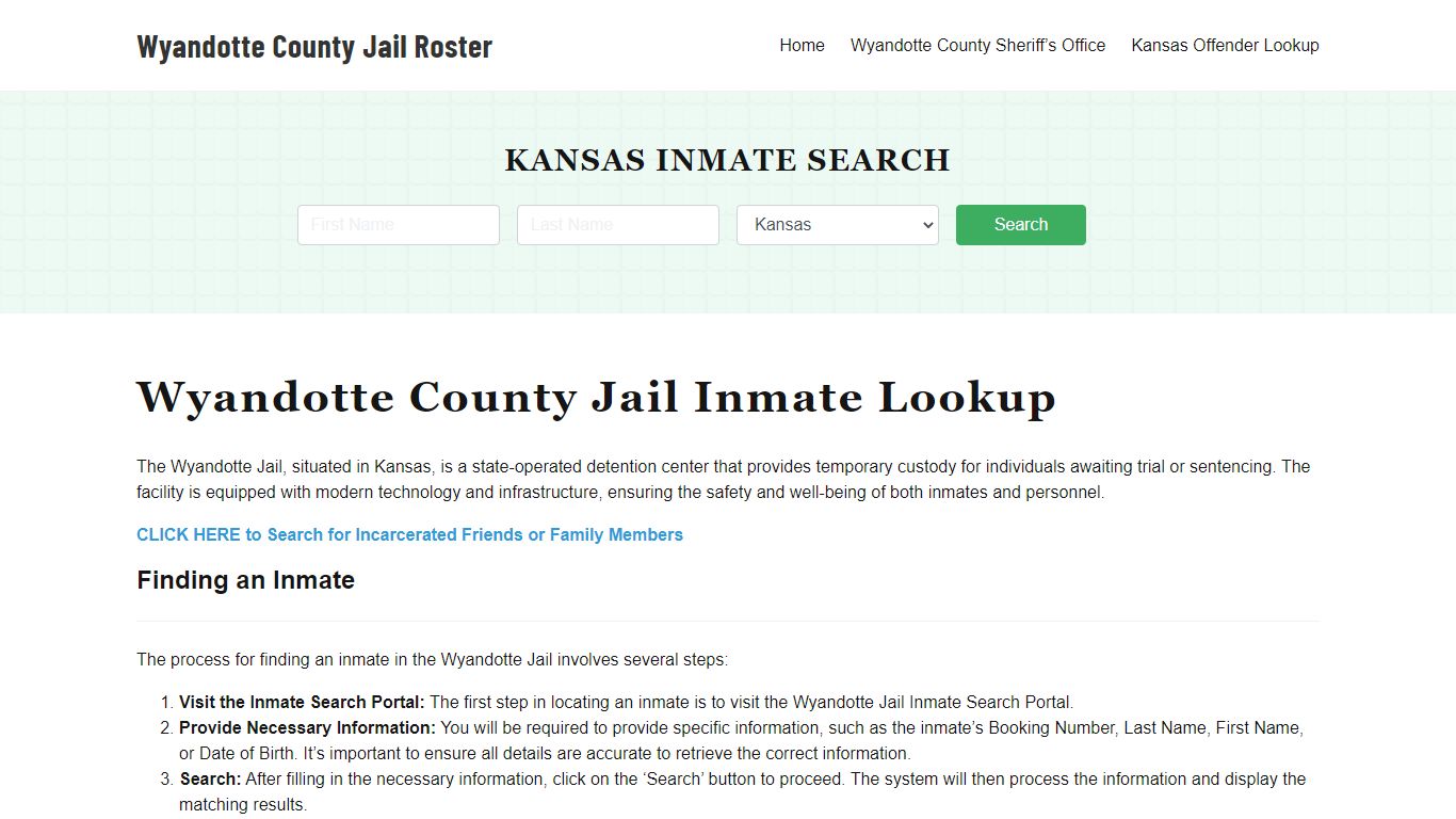 Wyandotte County Jail Roster Lookup, KS, Inmate Search