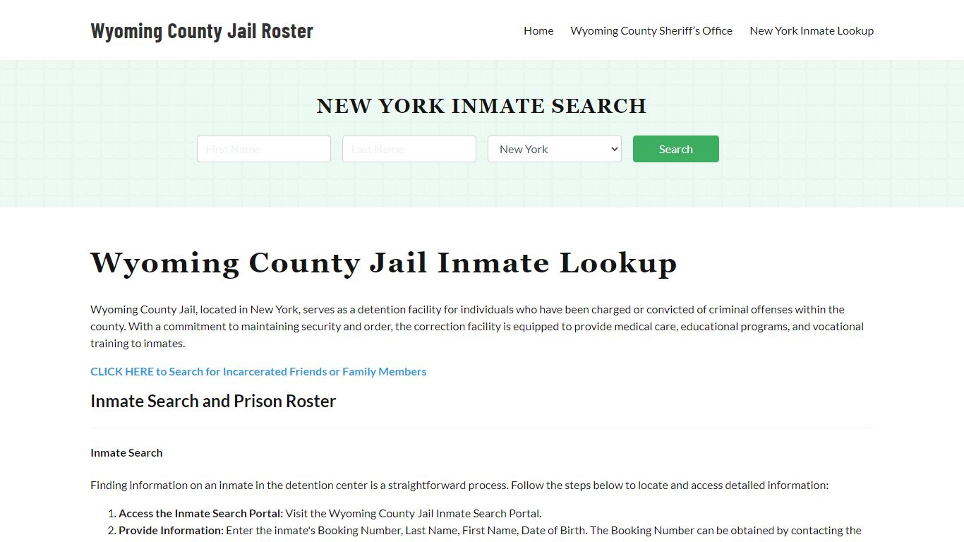 Wyoming County Jail Roster Lookup, NY, Inmate Search