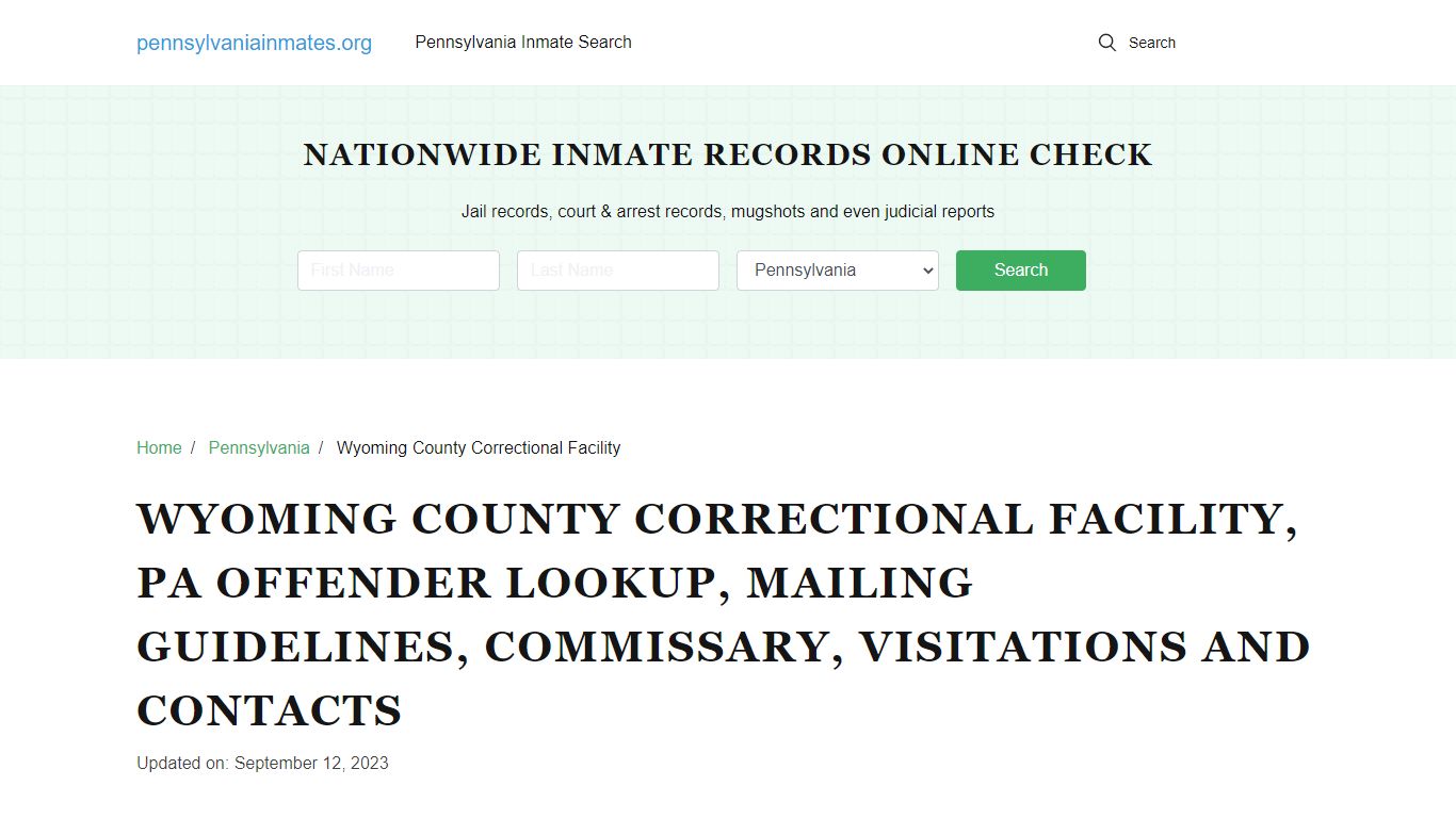 Wyoming County Correctional Facility, PA: Inmate Search Options ...
