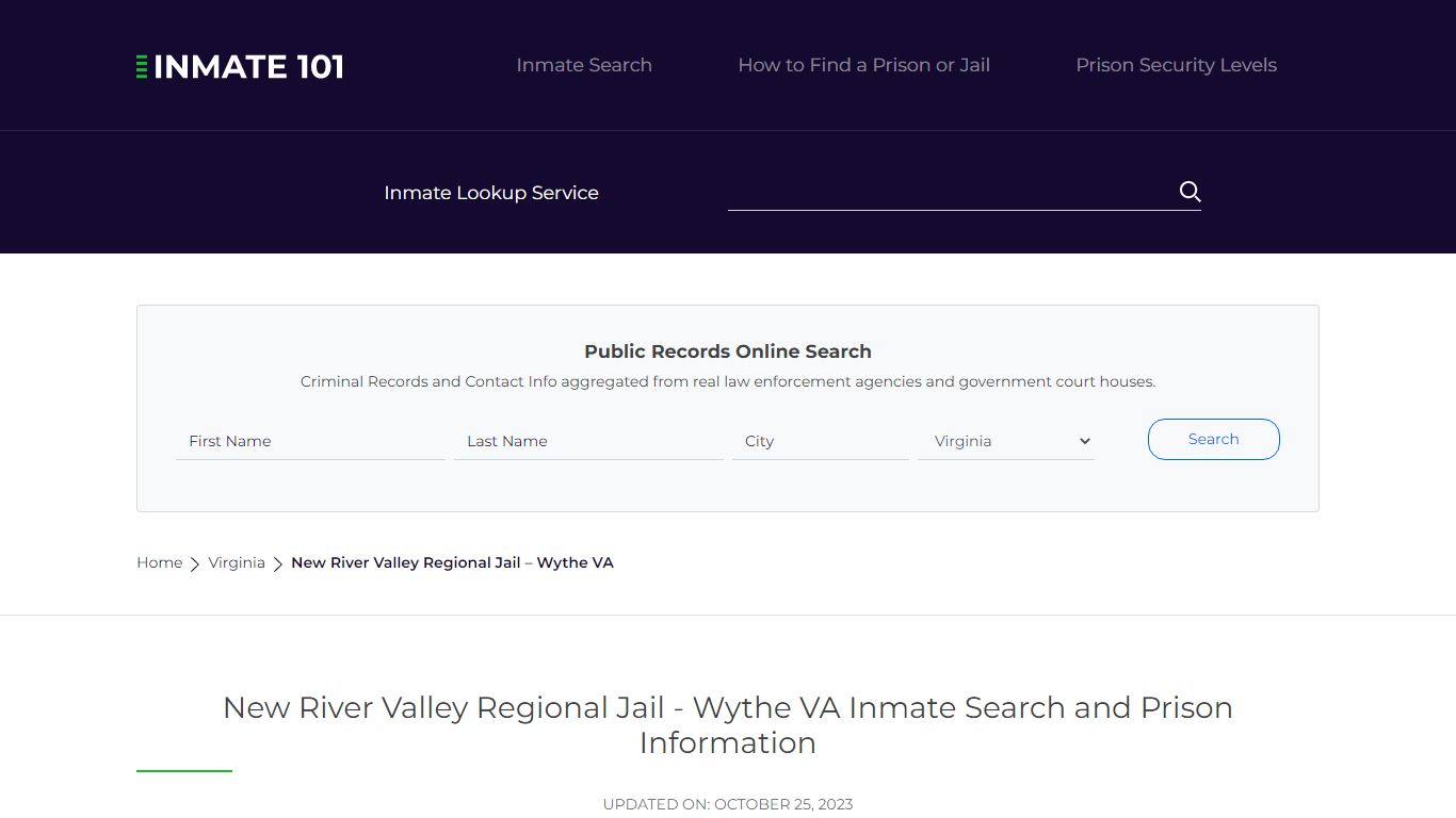 New River Valley Regional Jail - Wythe VA Inmate Search, Visitation ...