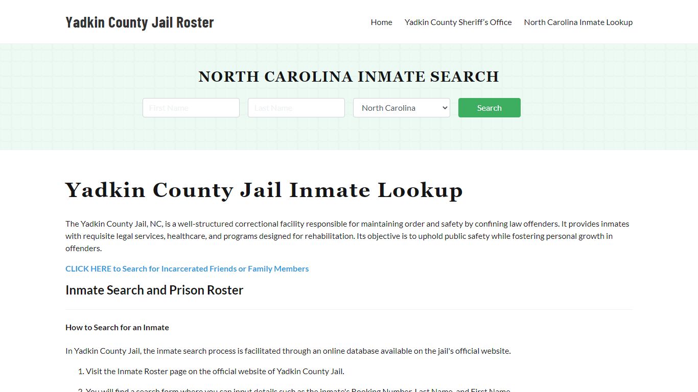 Yadkin County Jail Roster Lookup, NC, Inmate Search