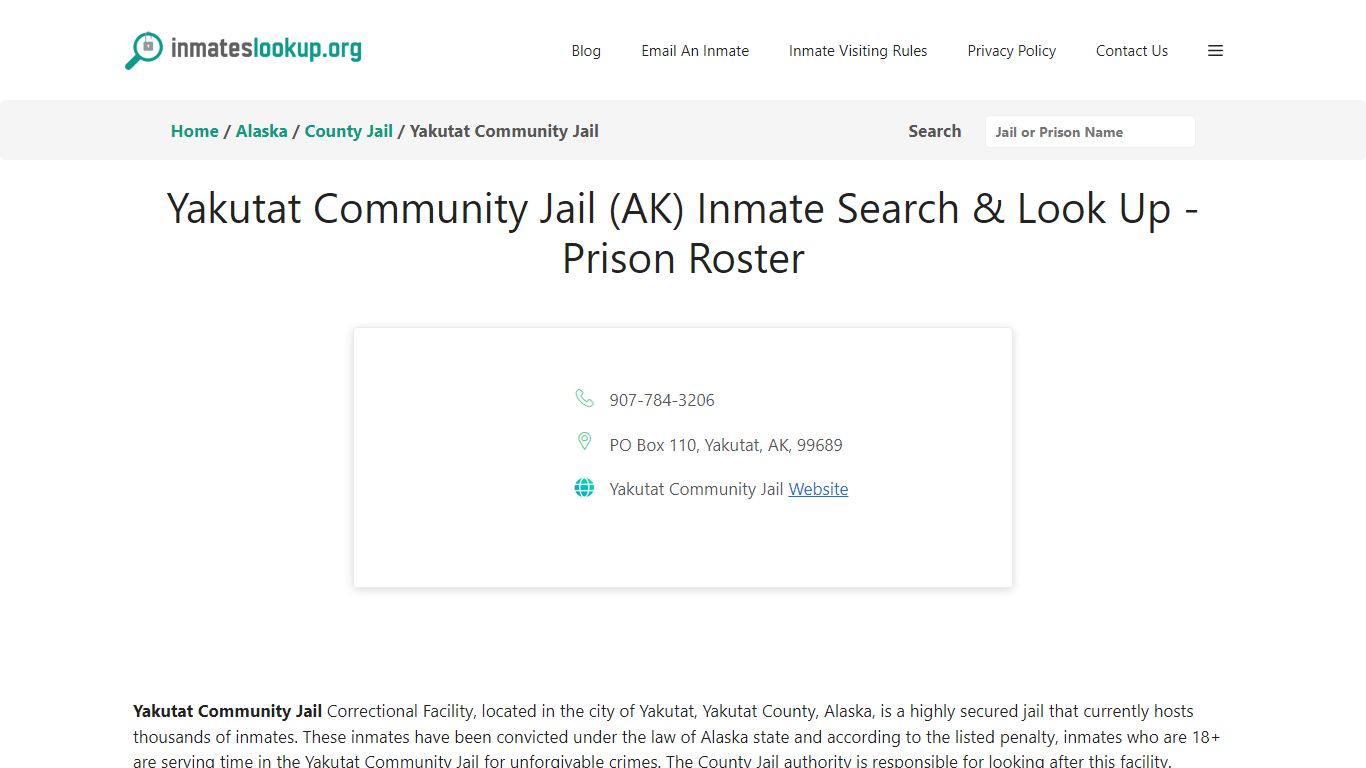 Yakutat Community Jail (AK) Inmate Search & Look Up - Prison Roster