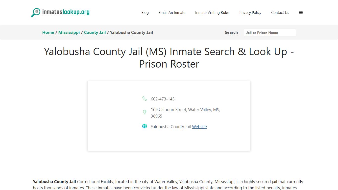 Yalobusha County Jail (MS) Inmate Search & Look Up - Prison Roster