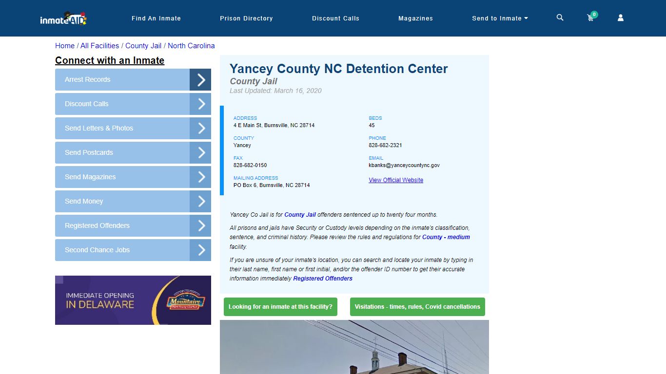Yancey County NC Detention Center - Inmate Locator - Burnsville, NC
