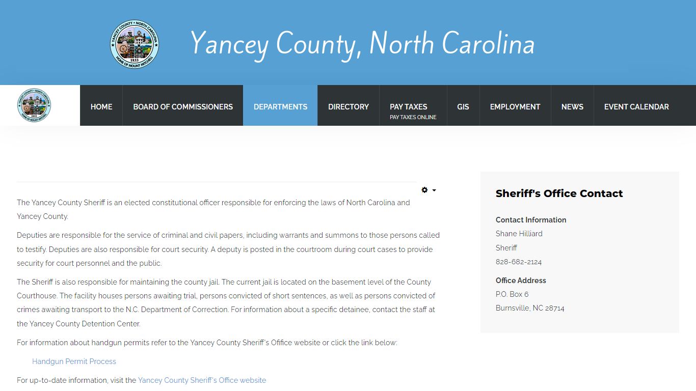 Sheriff's Office - Yancey County, North Carolina